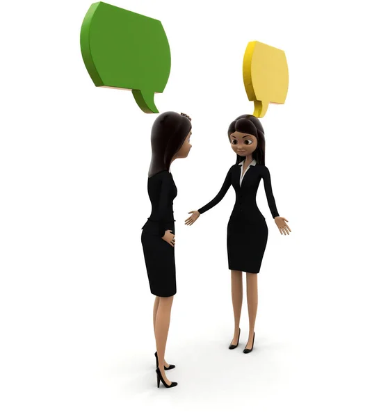 3D女性有对话 白色背景的聊天泡泡概念 侧面视角 — 图库照片