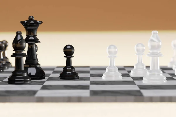 Oyunun başlangıcında, farklı renkte iki satranç takımı satranç tahtasında beyaz ve siyah, pazarlama stratejisi