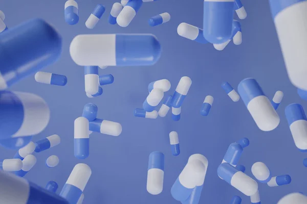 Group Antibiotic Pill Falling Blue Background Healthcare Medical Concept —  Fotos de Stock