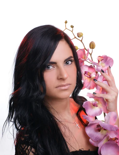 Ragazza con orchidea — Foto Stock