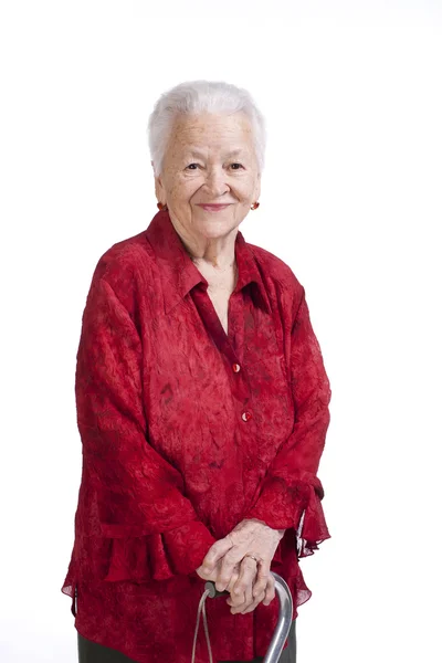 Beautiful old woman with a cane — Stock Photo, Image