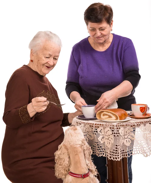 Annesi onun daughte ile çay içiyor — Stok fotoğraf