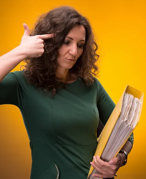 Portrait of business woman with folders — Stock Photo, Image