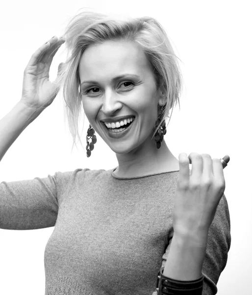 B&W portrait of attractive blond — Stock Photo, Image