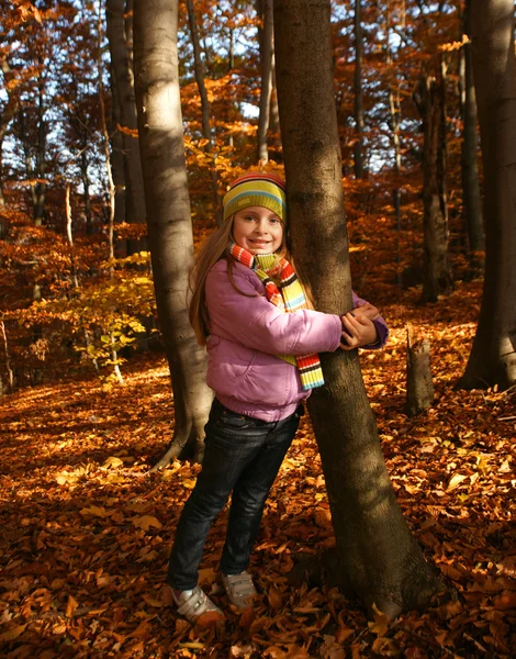 Beautiful little girl in autumn park — Stock Photo, Image
