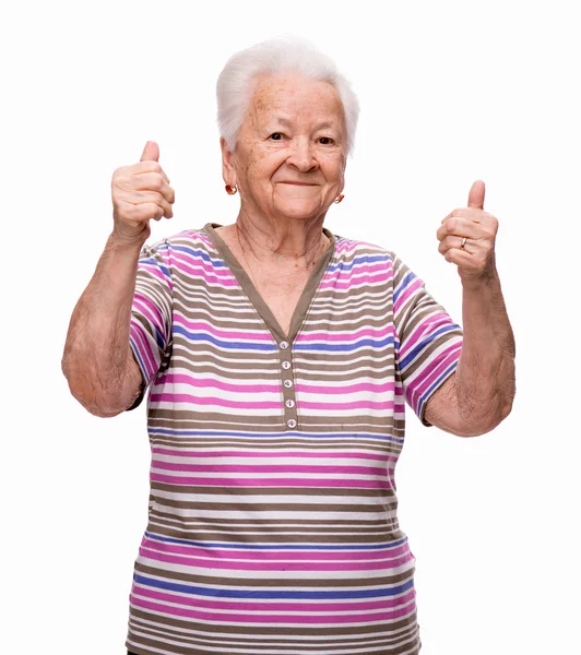 Old woman showing ok sign — Stock Photo, Image