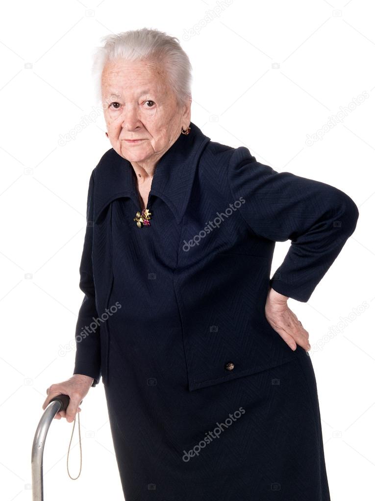 Old woman holding her lower back