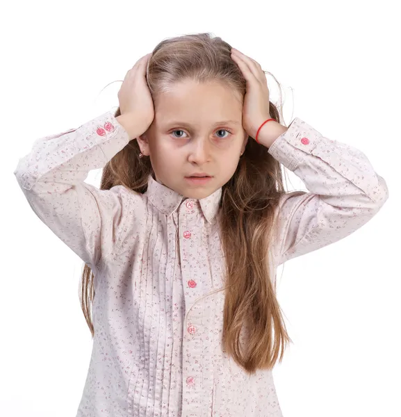 Little girl suffering from headache — Stock Photo, Image