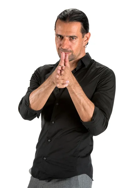 Portrait of young handsome man in black shirt — Stock Photo, Image