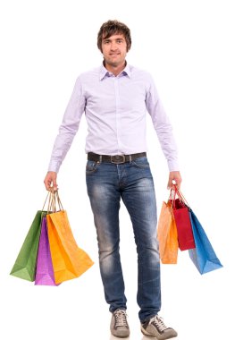 yakışıklı adam alışveriş torbaları