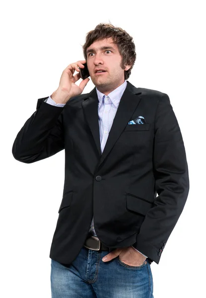 Chockad man med mobiltelefon — Stockfoto