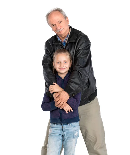 Retrato de una niña con abuelo — Foto de Stock