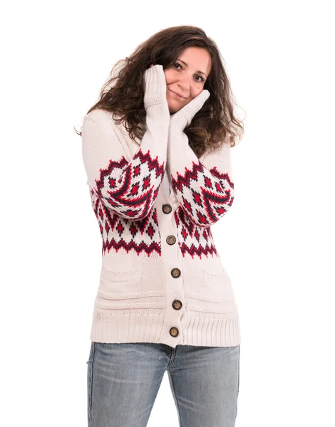 Mujer rizada en suéter cálido —  Fotos de Stock