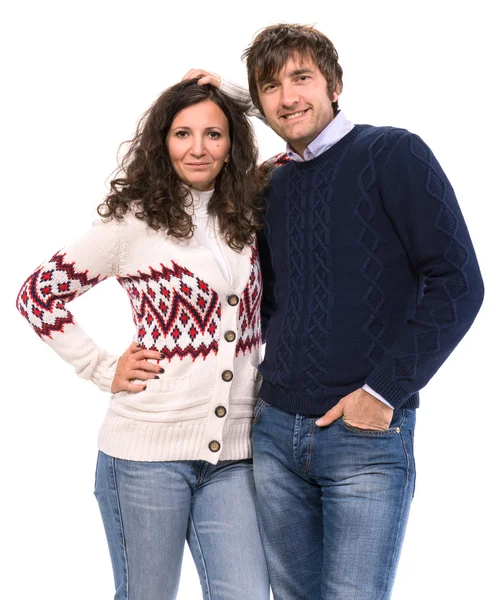 Smiling family couple in sweaters — Stock Photo, Image