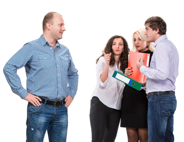 Upset business people with businessman leader on foreground — Stock Photo, Image