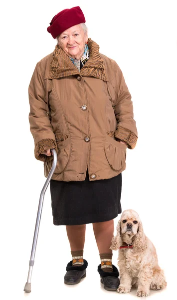 Old woman with a dog — Stock Photo, Image