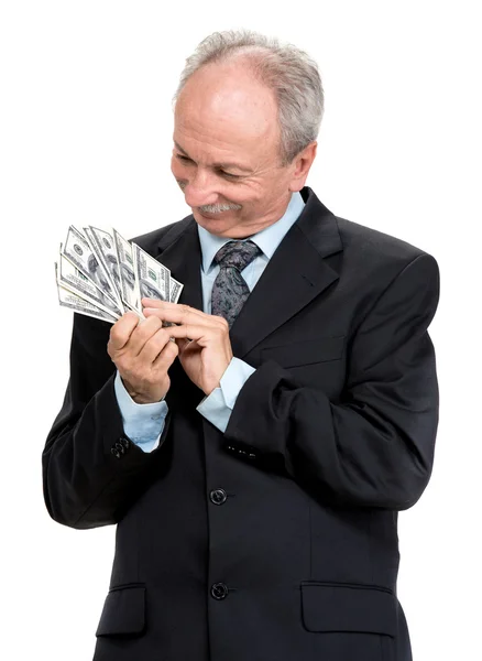 Senior affärsman holding group dollar — Stockfoto