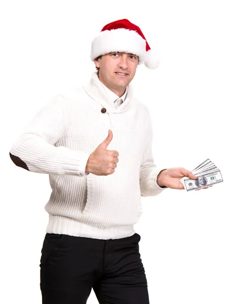 Handsome man in santa hat — Stock Photo, Image