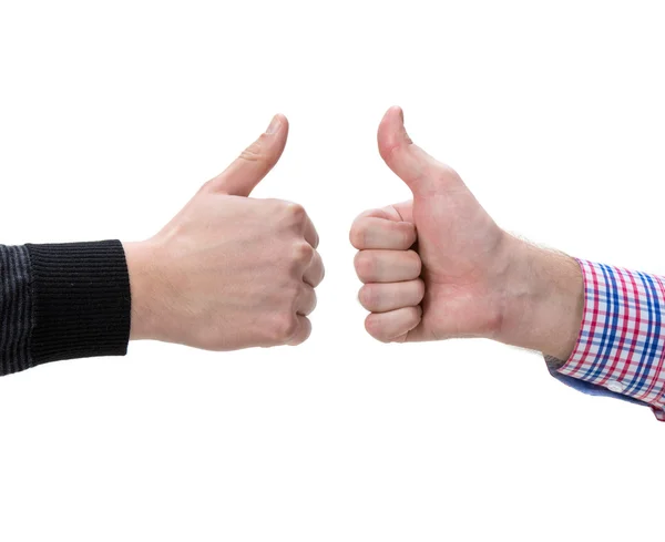 Dos manos masculinas mostrando pulgares hacia arriba signo — Foto de Stock