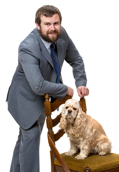 英俊的男人和一条狗 — 图库照片