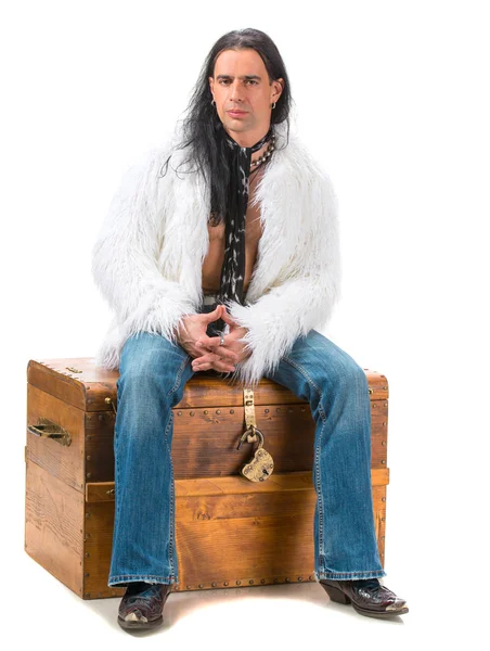 Young man in fur coat — Stock Photo, Image