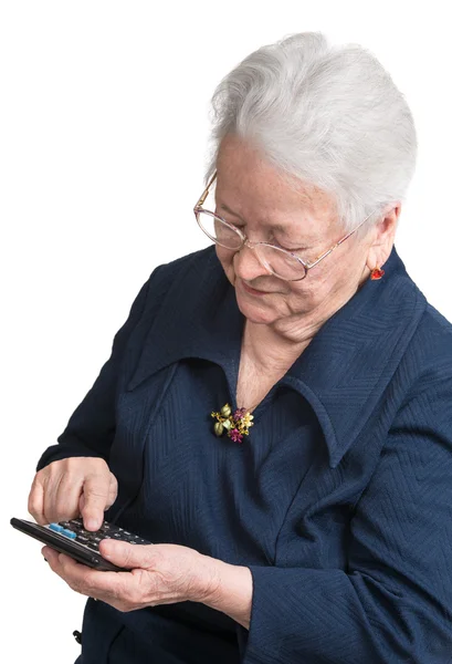 Old woman with calculator — Stock Photo, Image