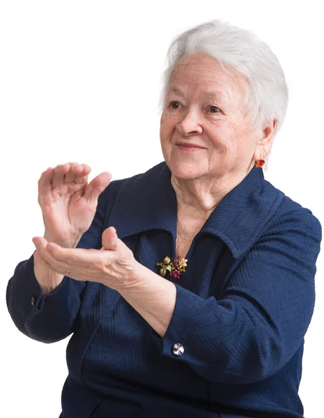 Old woman smiling and applauding — Stock Photo, Image