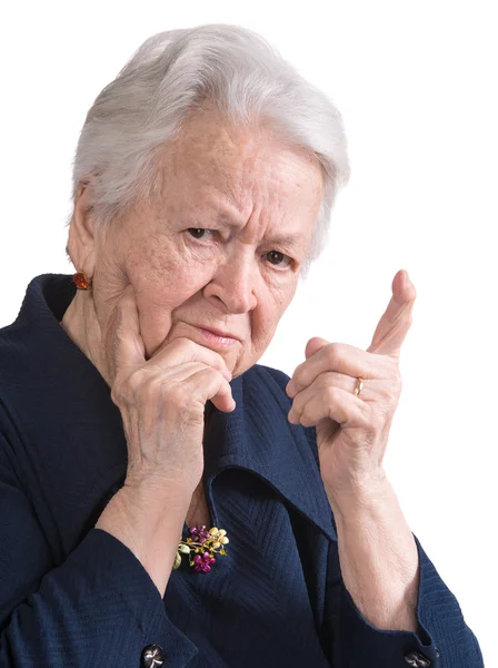 Old woman in angry gesture — Stock Photo, Image