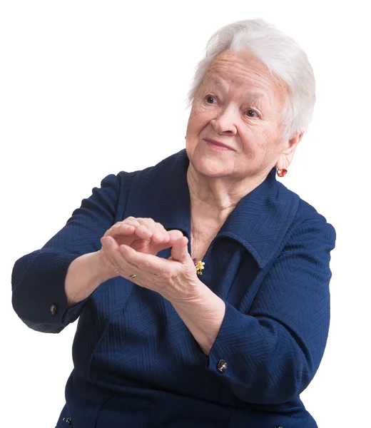 Retrato de una anciana sonriente aplaudiendo — Foto de Stock