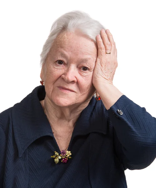 Oude vrouw lijden hoofdpijn — Stockfoto