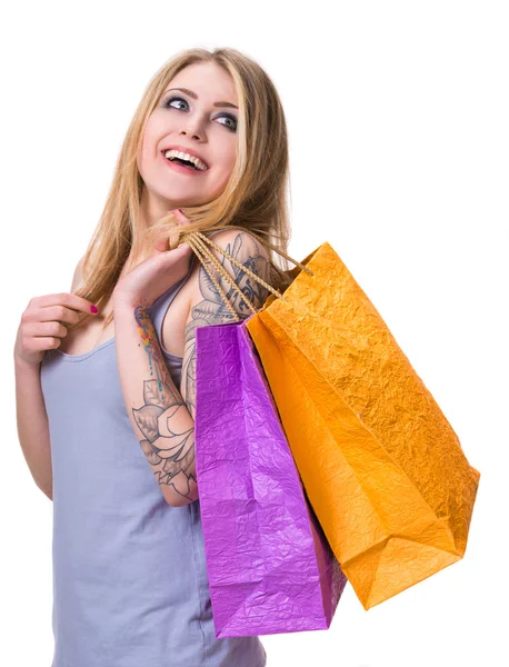 Chica feliz con bolsas de compras —  Fotos de Stock