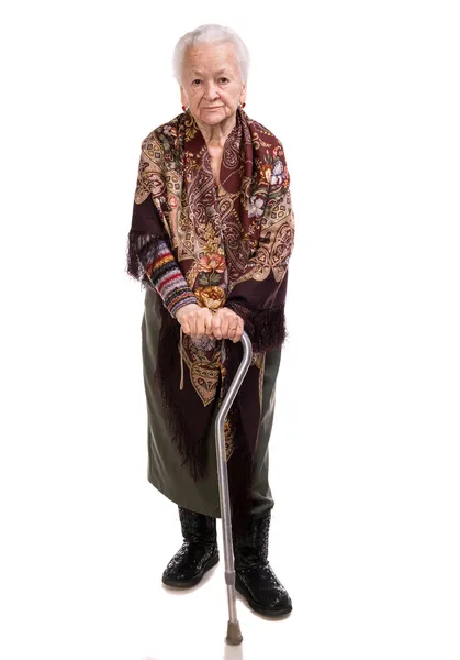 Old woman with a cane — Stock Photo, Image