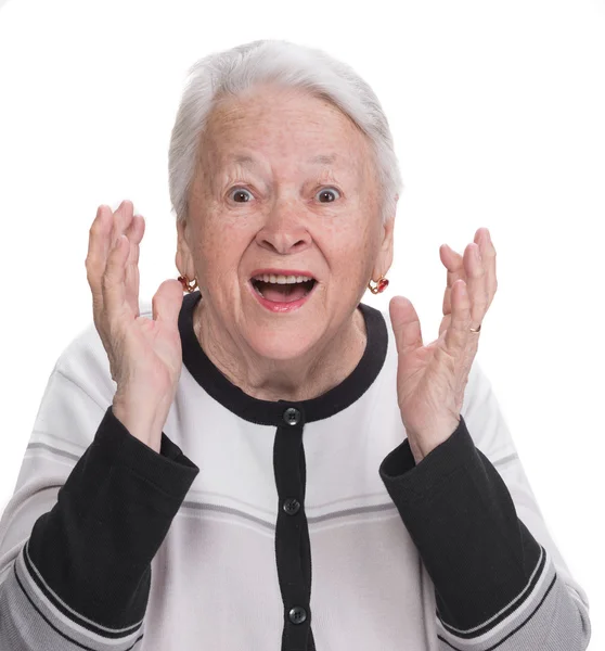 Portrait of surprised old woman — Stock Photo, Image