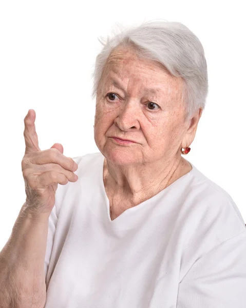 Old woman in angry gesture — Stock Photo, Image