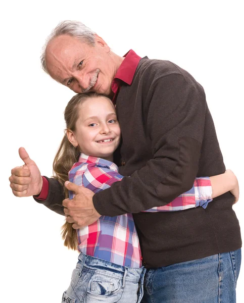 Portret van een klein meisje met grootvader — Stockfoto