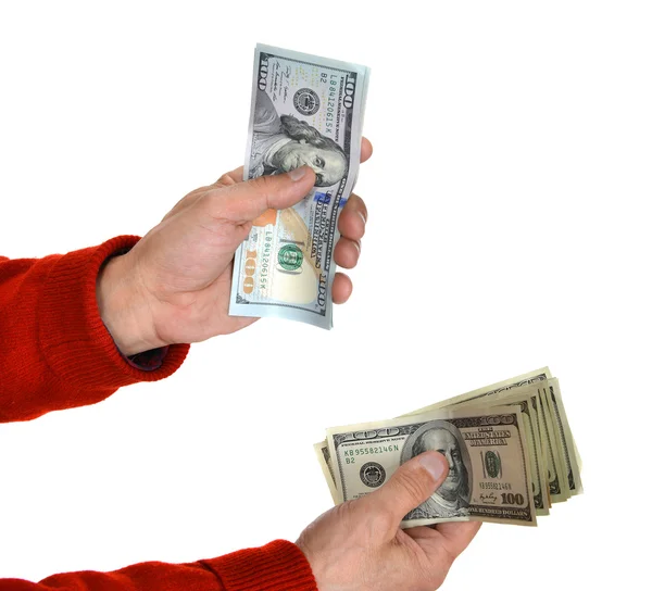 Hombre 'n manos con billetes de dólar —  Fotos de Stock