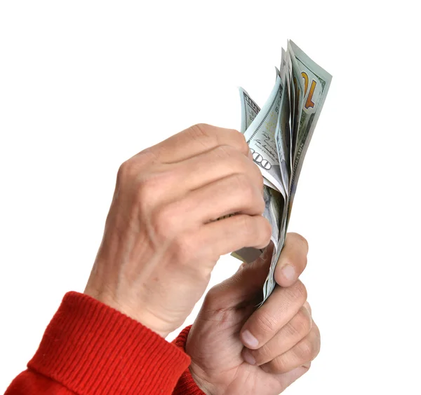 Man'n hands with dollar bills — Stock Photo, Image