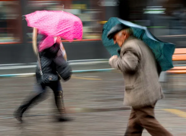 bir grup insan yağmurlu bir gün sokakta yürürken 
