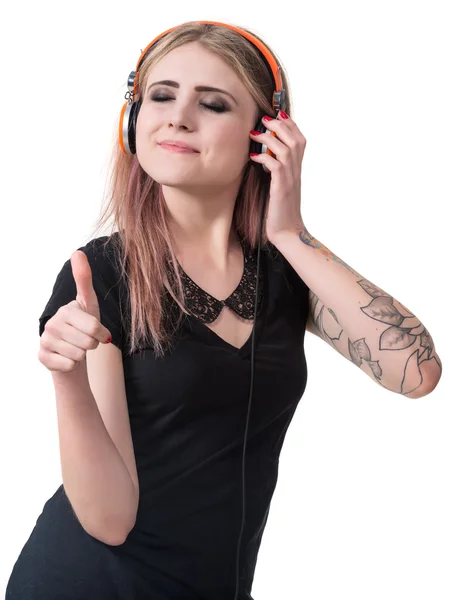 Sorrindo menina em fones de ouvido — Fotografia de Stock