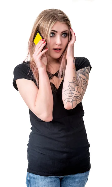 Imagem de menina feliz com telefone — Fotografia de Stock