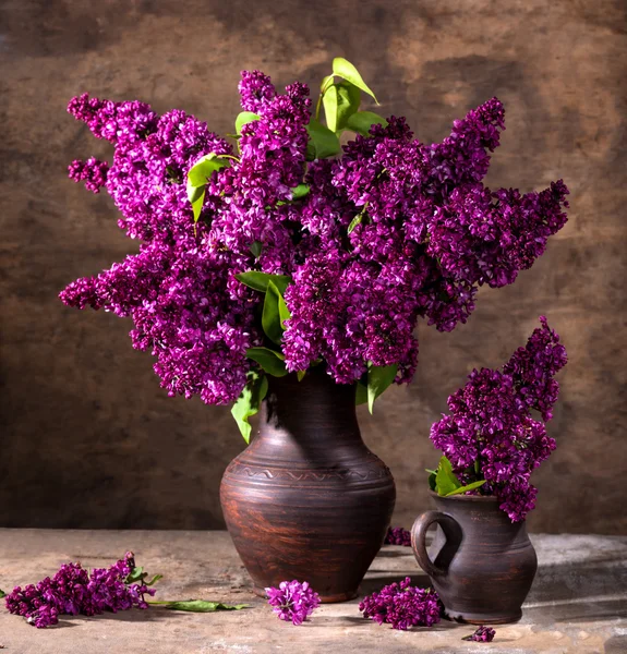 Blooming branches of lilac in vases — Stock Photo, Image