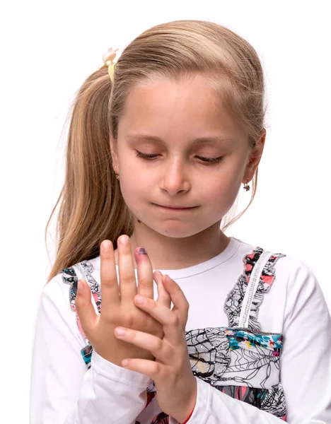 Little girl with a injured finger — Stock Photo, Image