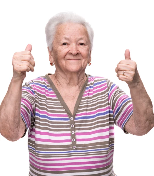 Old woman showing ok sign — Stock Photo, Image