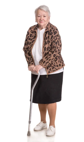 Old woman with a cane — Stock Photo, Image