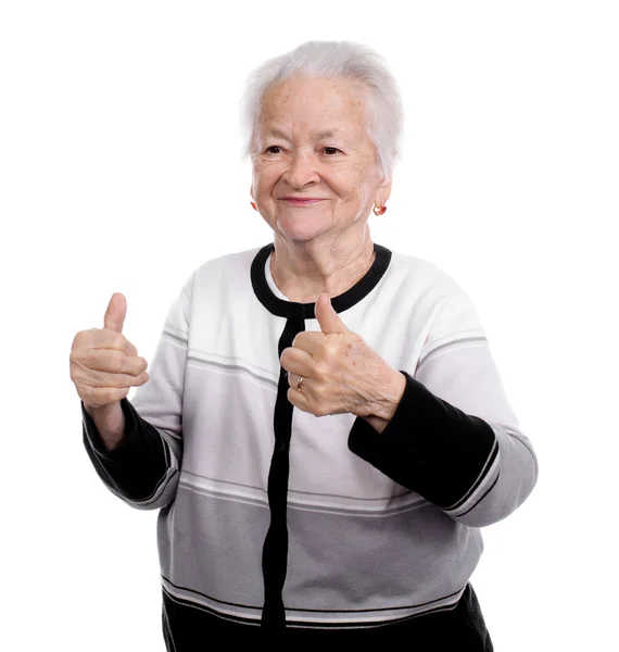 Old woman showing ok sign Royalty Free Stock Images
