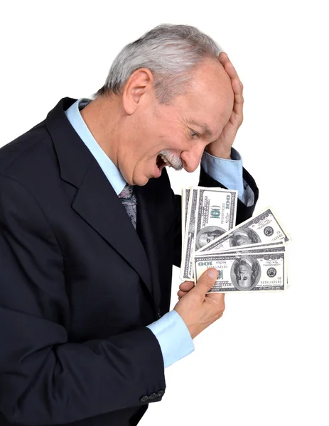 Štěstí, starý muž, který držel dolarové bankovky — Stock fotografie