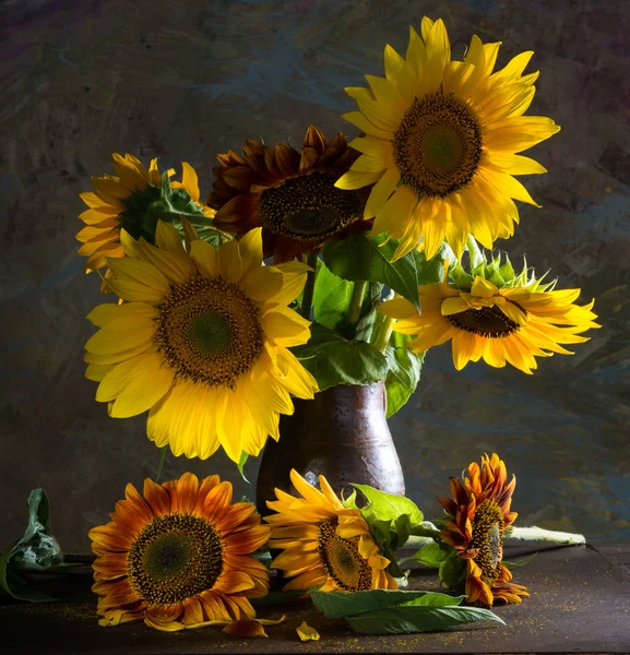 Beautiful sunflowers in a vase — Stock Photo, Image