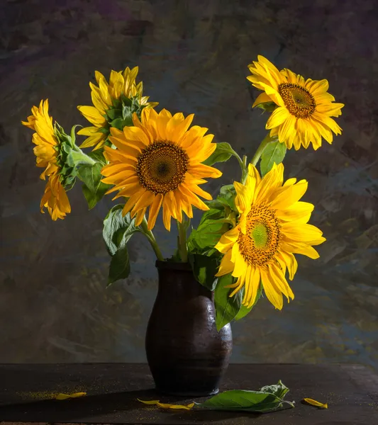 Beautiful sunflowers in a vase — Stock Photo, Image