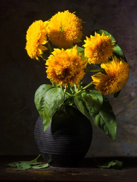 Beautiful sunflowers in a vase — Stock Photo, Image