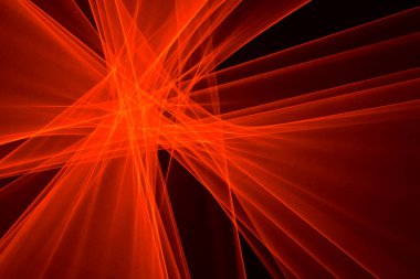 Siyah arkaplanda ışıkla çizilmiş soyut kırmızı çizgiler. Lazer hatları